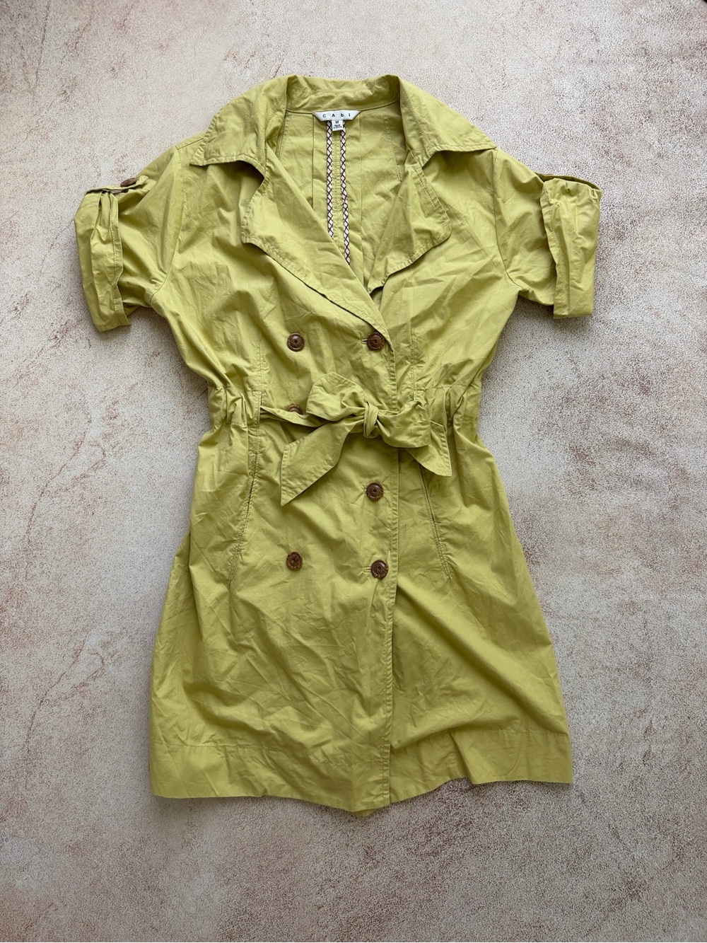 CAbi Chartreuse Button-Front Short Sleeve Trench Coat